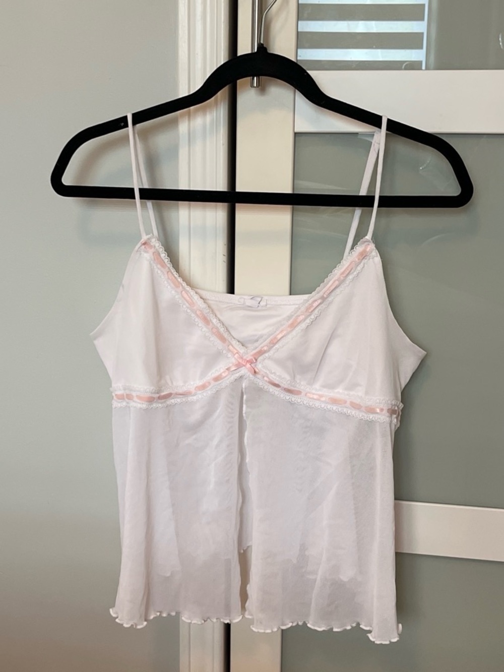 Garage White Camisole with Pink Lace Trim